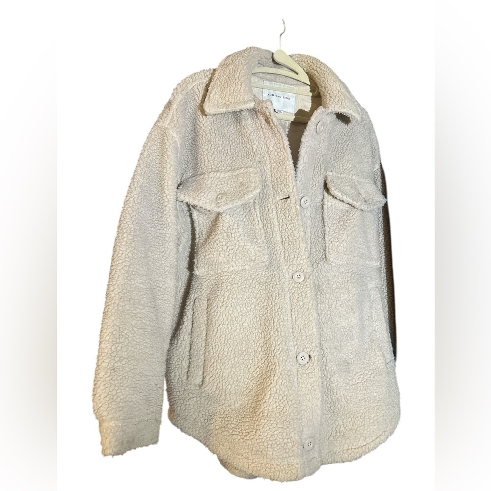 American Eagle  Ladies cream Sherpa Truckers Teddy bear jacket Sz M